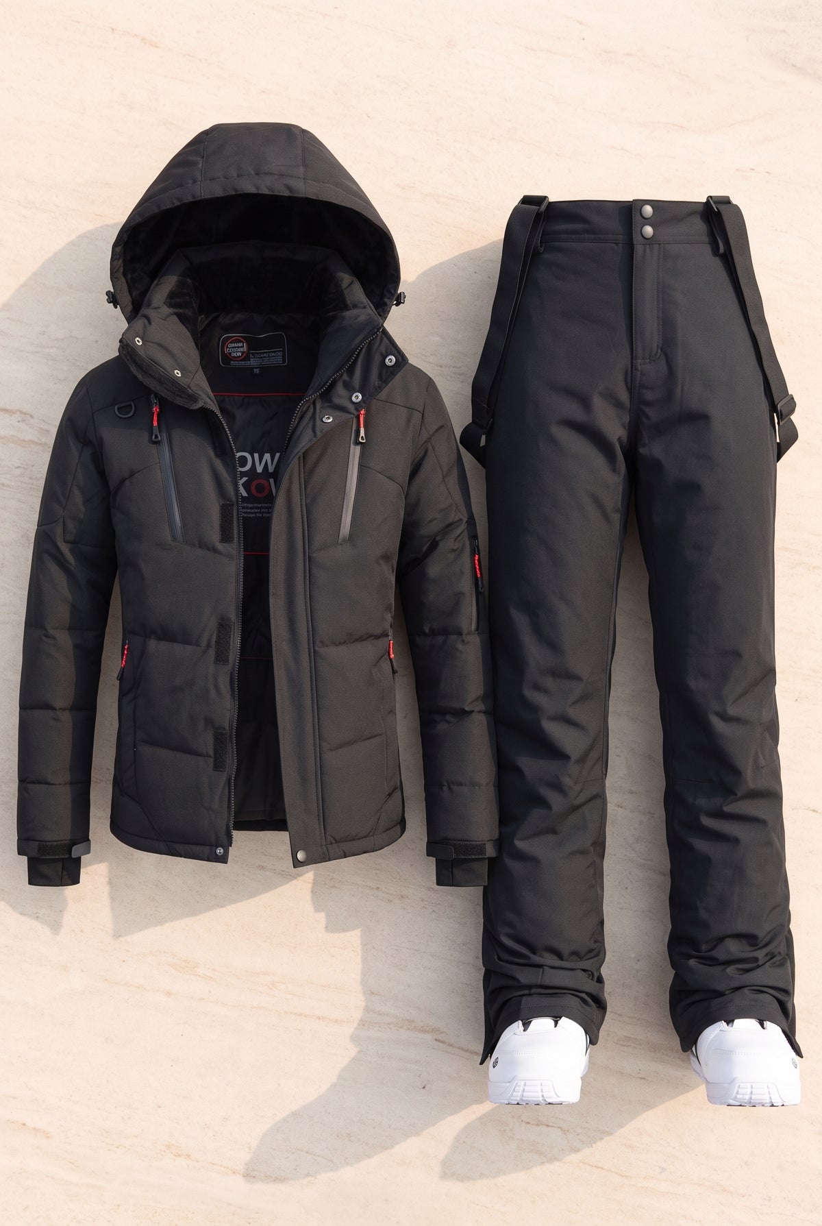 Insulated Snow Suit with Hood in Black — studio front
