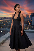 Black Jacquard Halter Corset Bodice A-line Midi Dress - A-line dress - Photo 5