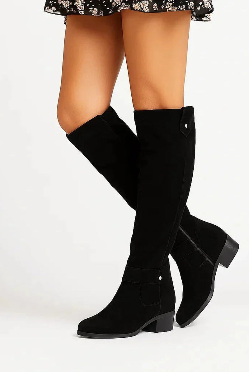 Knee-High Suede Boots in Black — front view
