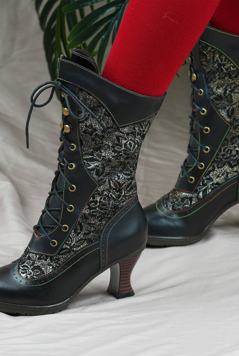 Lace-Up Mid-Calf Boots in Black — detail