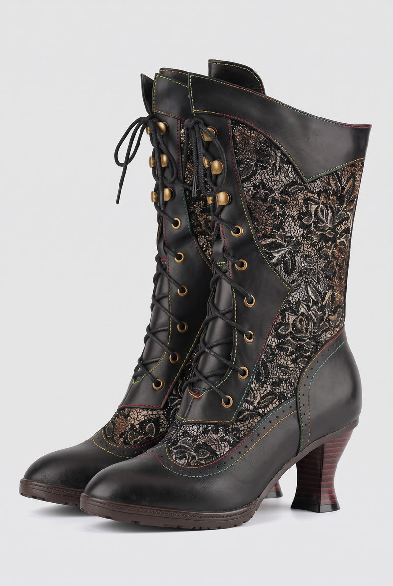 Lace-Up Mid-Calf Boots in Black — Stilenza main image