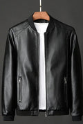 Leather Bomber Jacket in Black — front view