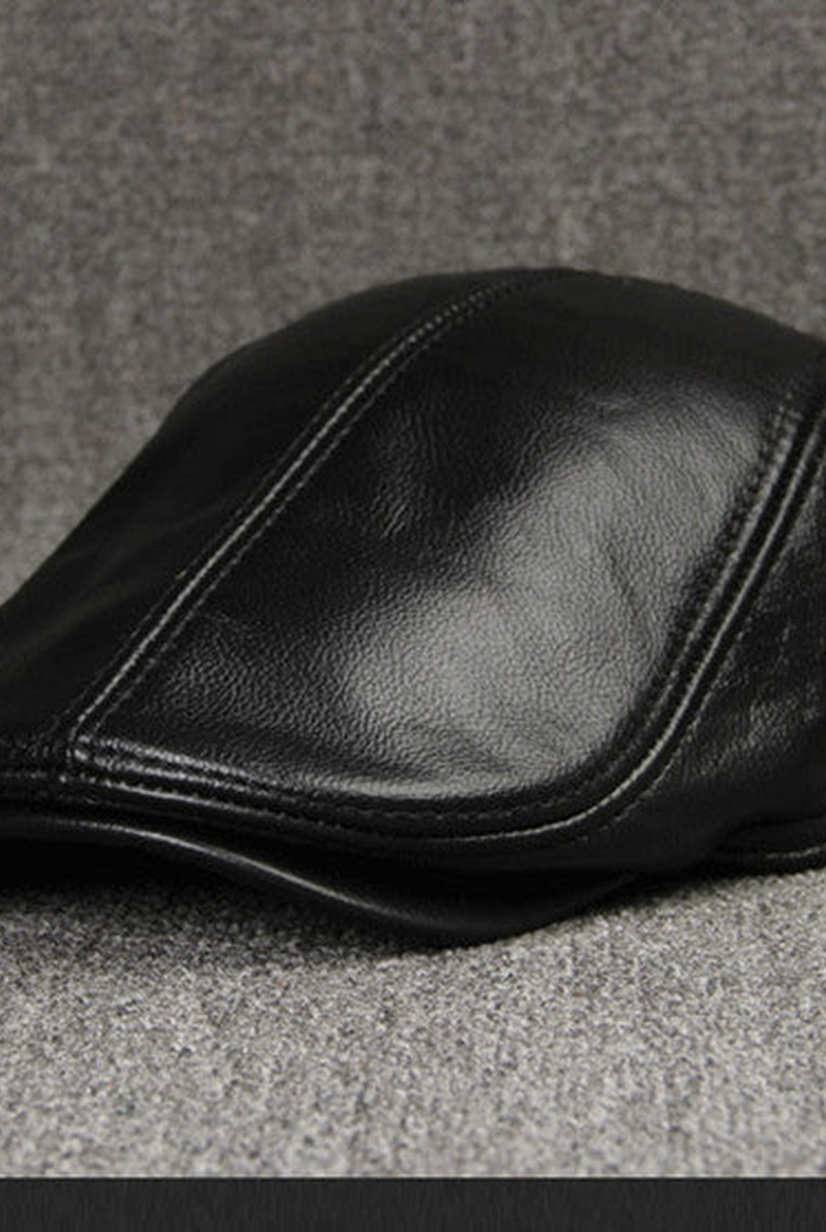 Leather Flat Cap in Black — front view