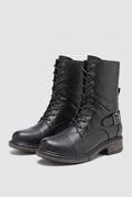 Leather Lace-Up Ankle Boot in Black — studio front