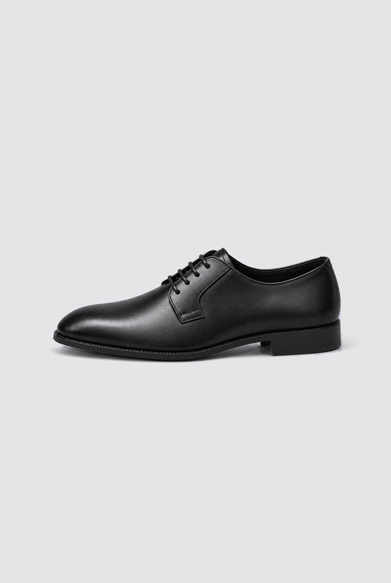 Leather-Look Derby Dress Shoes in Black — side