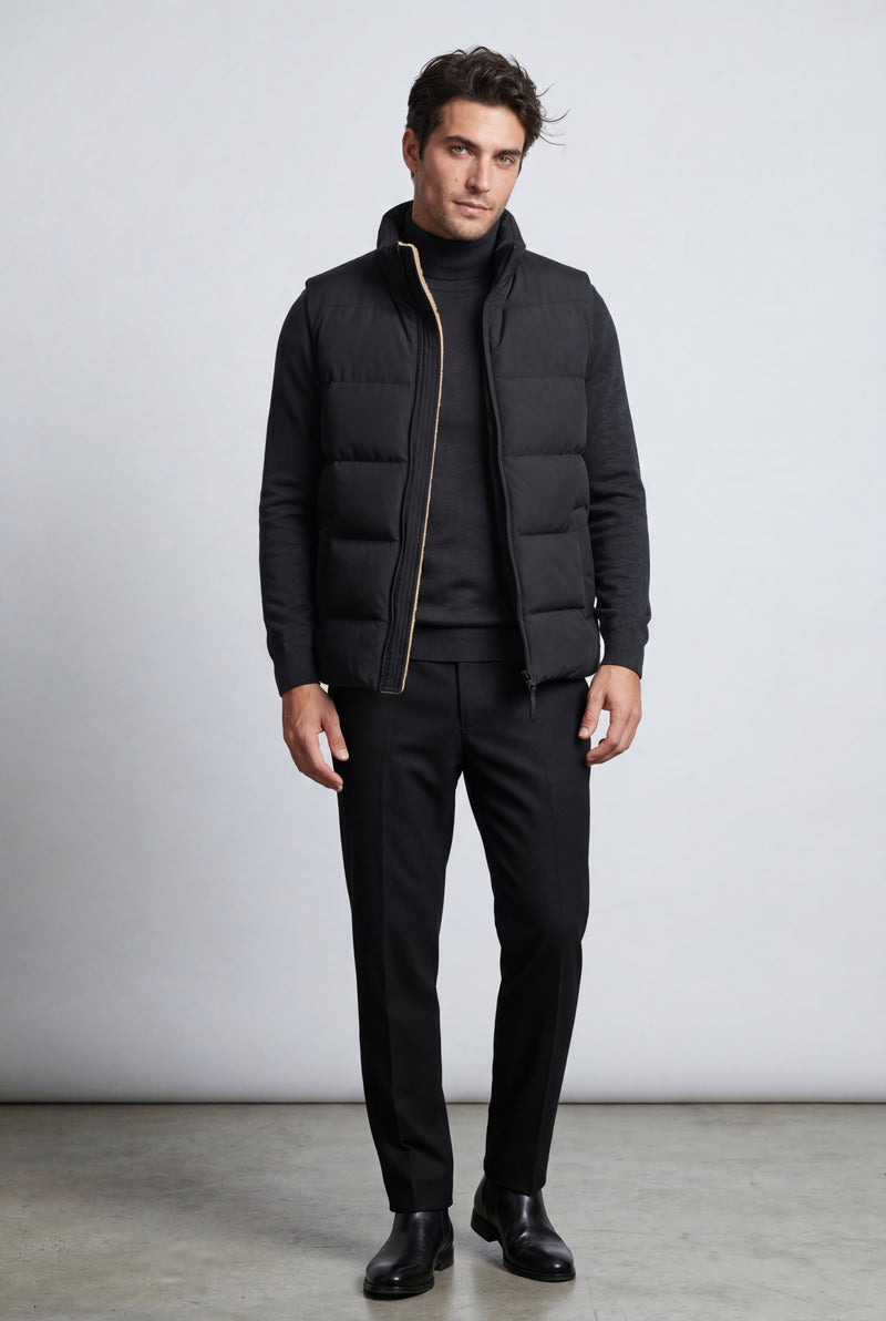 Black Lined Quilted Puffer Vest with Stand Collar - Photo 1