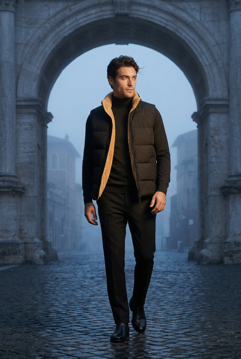 Black Lined Quilted Puffer Vest with Stand Collar - Photo 3