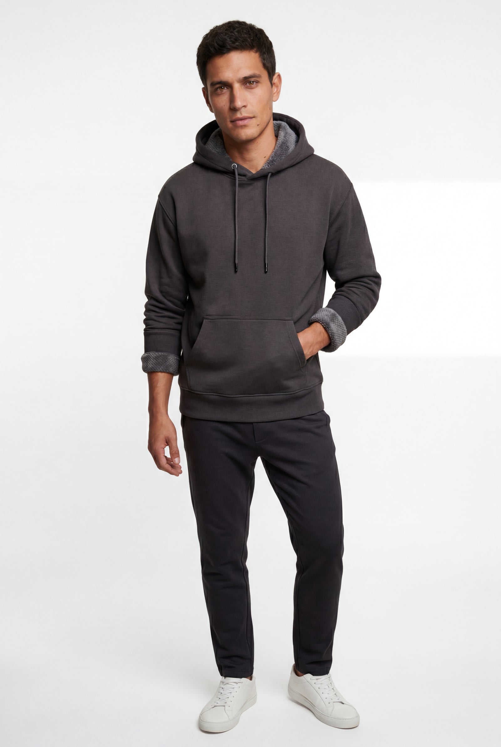 Black Lined Regular Fit Pullover Pocket Hoodie - Fleece lined hoodie - Photo 15