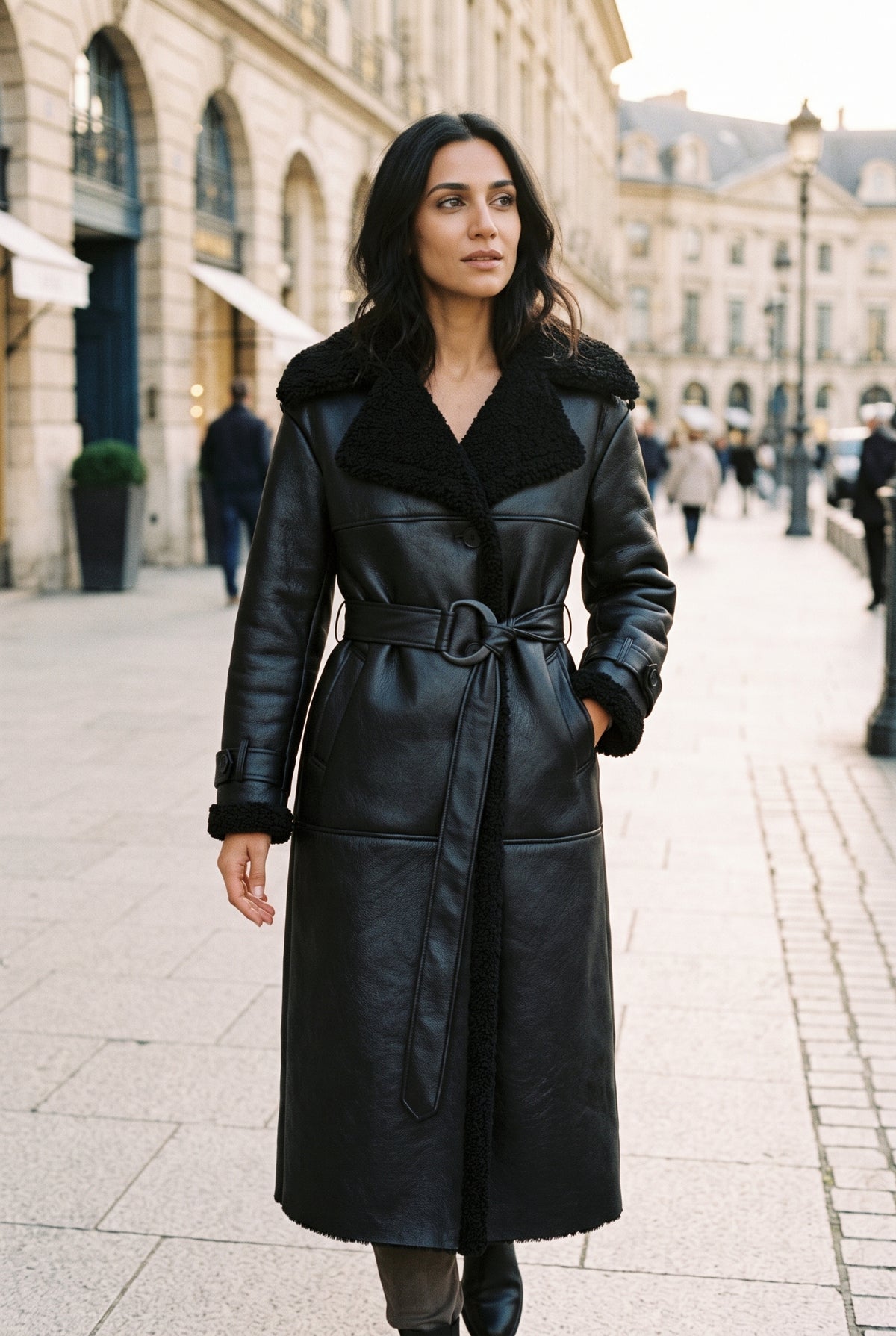 Long Coat Teddy Collar in Black — lifestyle