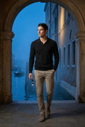 Black Long Sleeve Buttonless Polo Shirt with Modern Tailored Fit - Long sleeve polo shirts - Photo 2