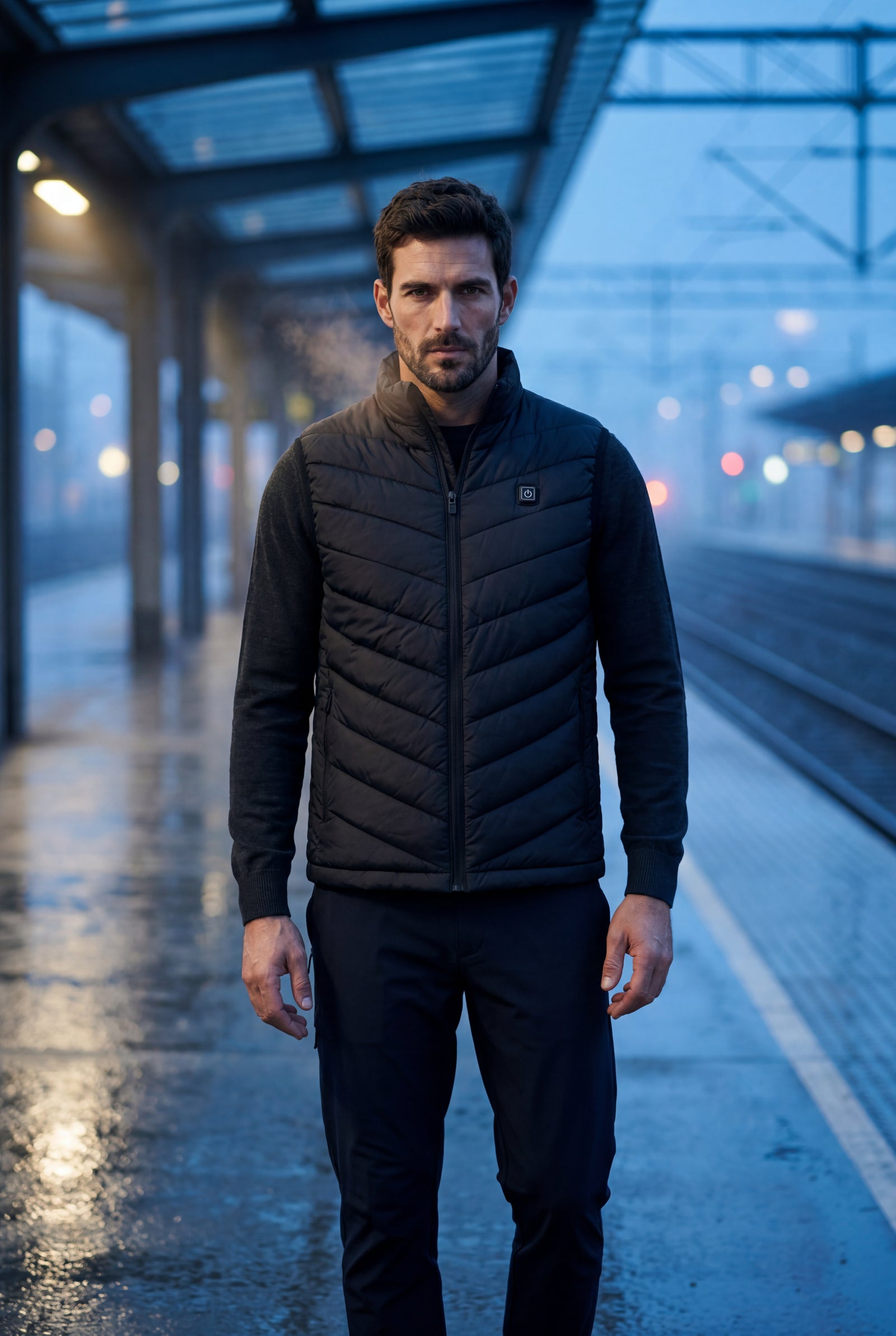 Black Matte Black Quilted Heated Vest with Zip Front - Heated vests - Photo 4