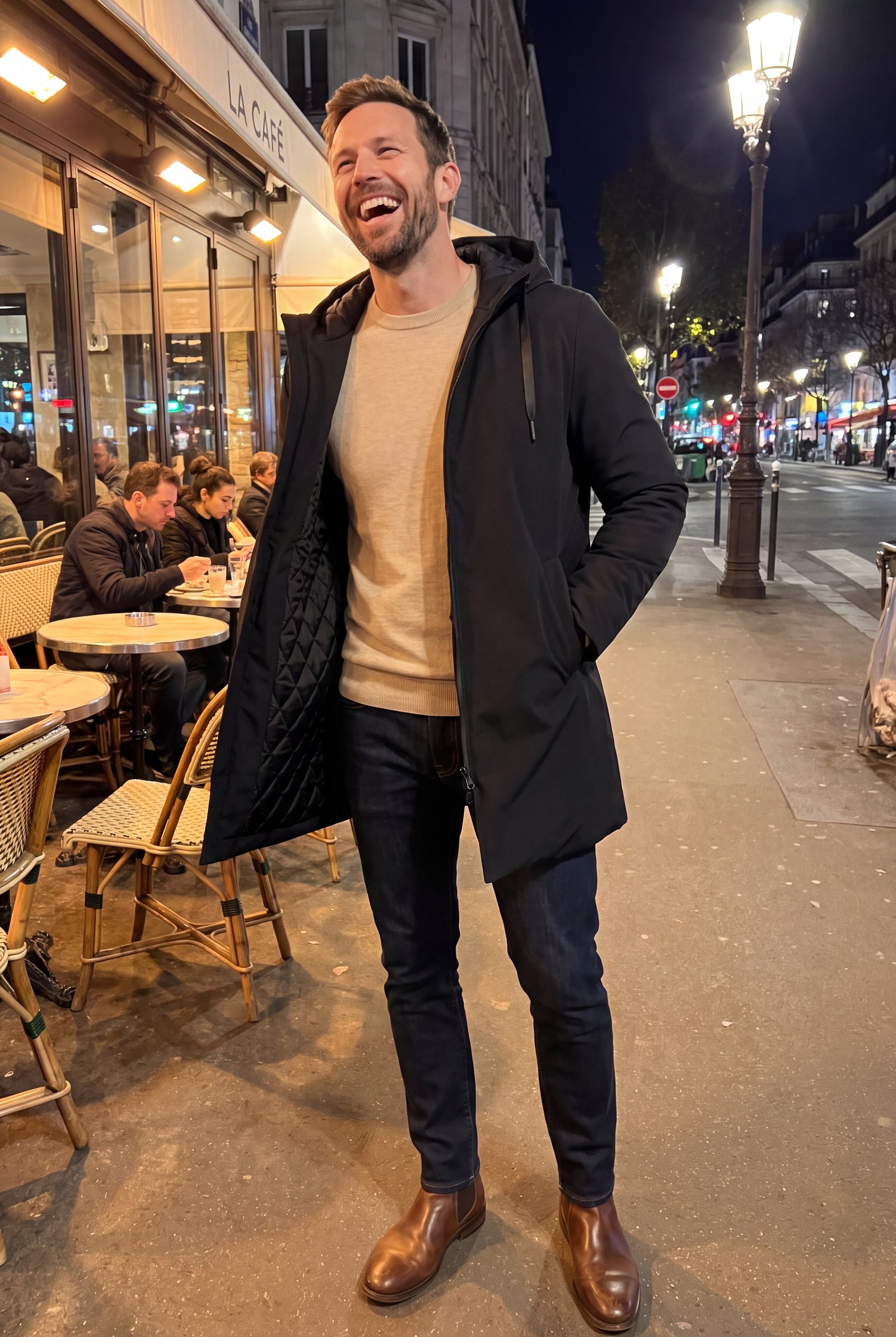 Men's Coat Mid-Length Quilted in Black — ugc shot
