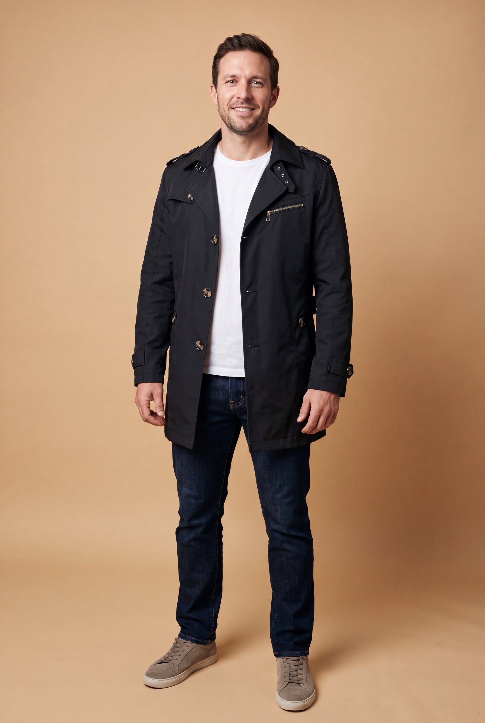 Men's Jacket Streamlined Fit in Black — studio full body