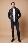Men's Leather Jacket Classic Fit Black in Black — primary studio
