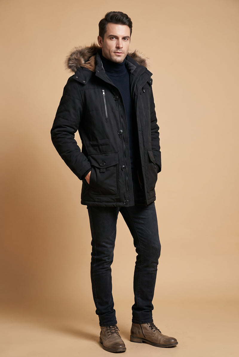Men's Parka Hooded Winter in Black — studio 01