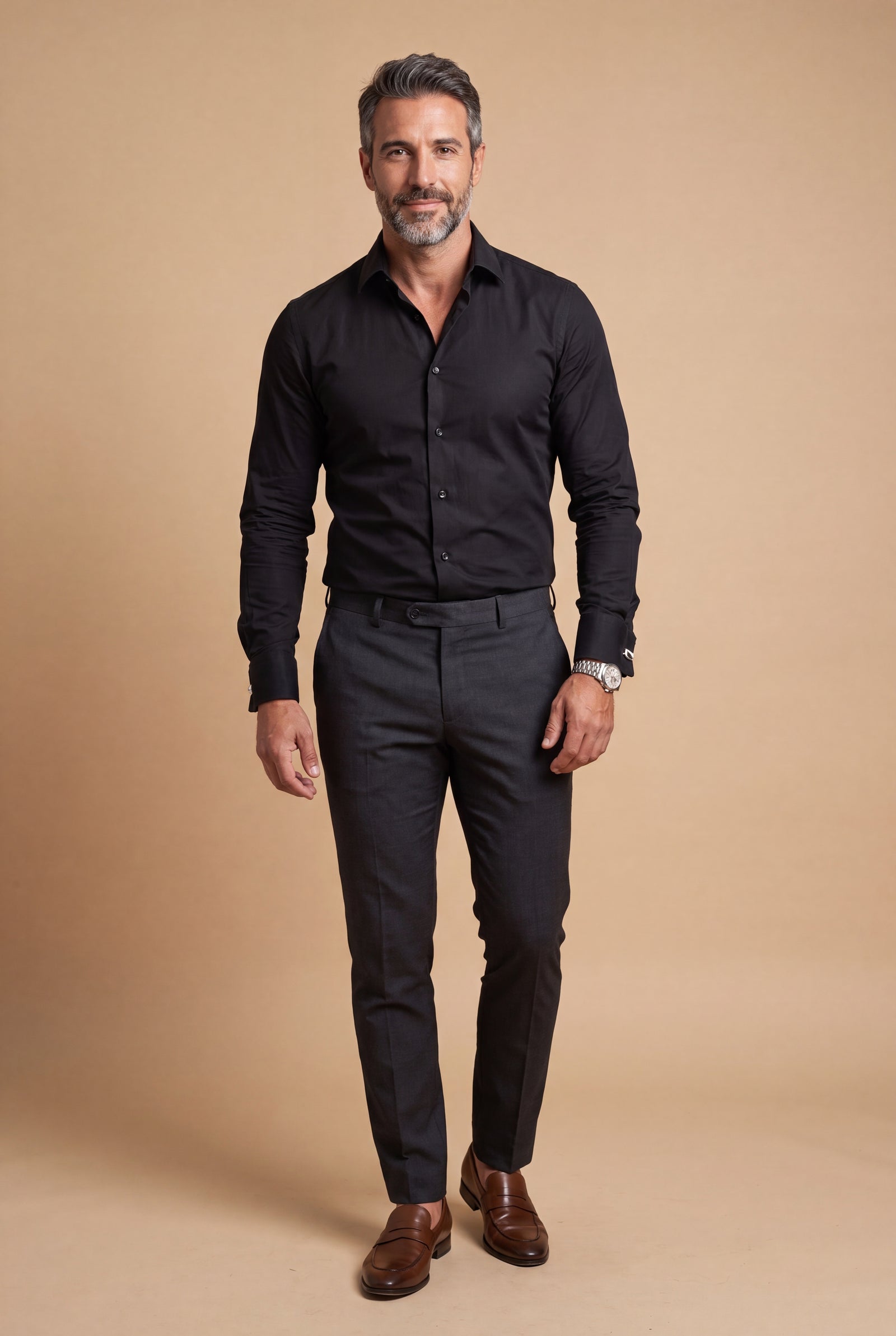 Men's Shirt Slim Fit in Black — studio shot