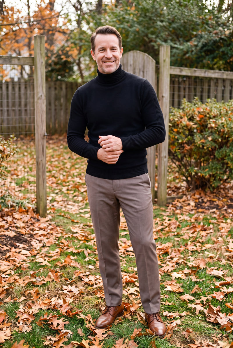 Men's Sweater Turtleneck Classic Fit in Black — ugc shot