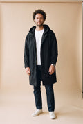Men's Trench Coat Hooded Long in Black — primary studio