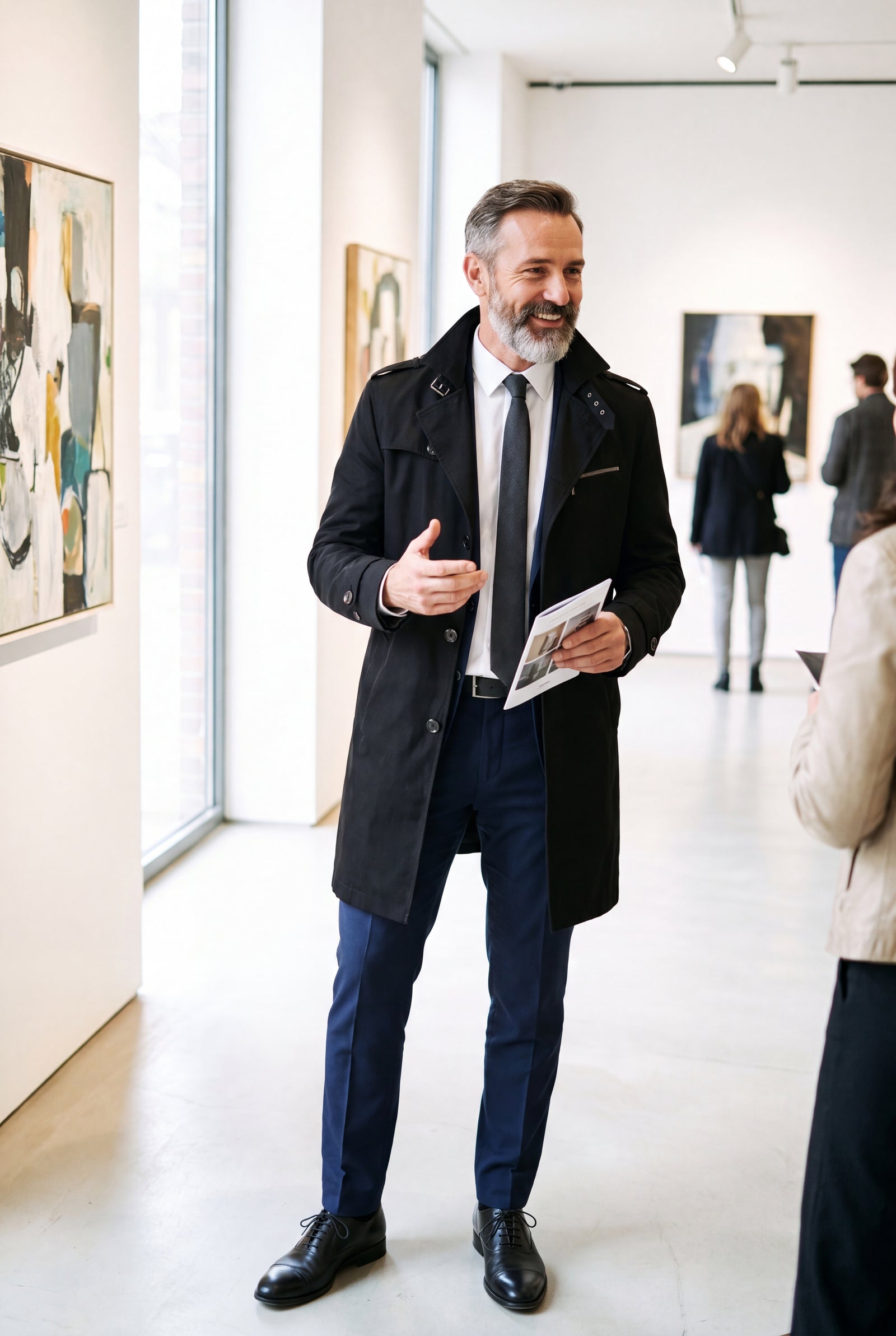 Men's Trench Coat Long Classic in Black — art gallery