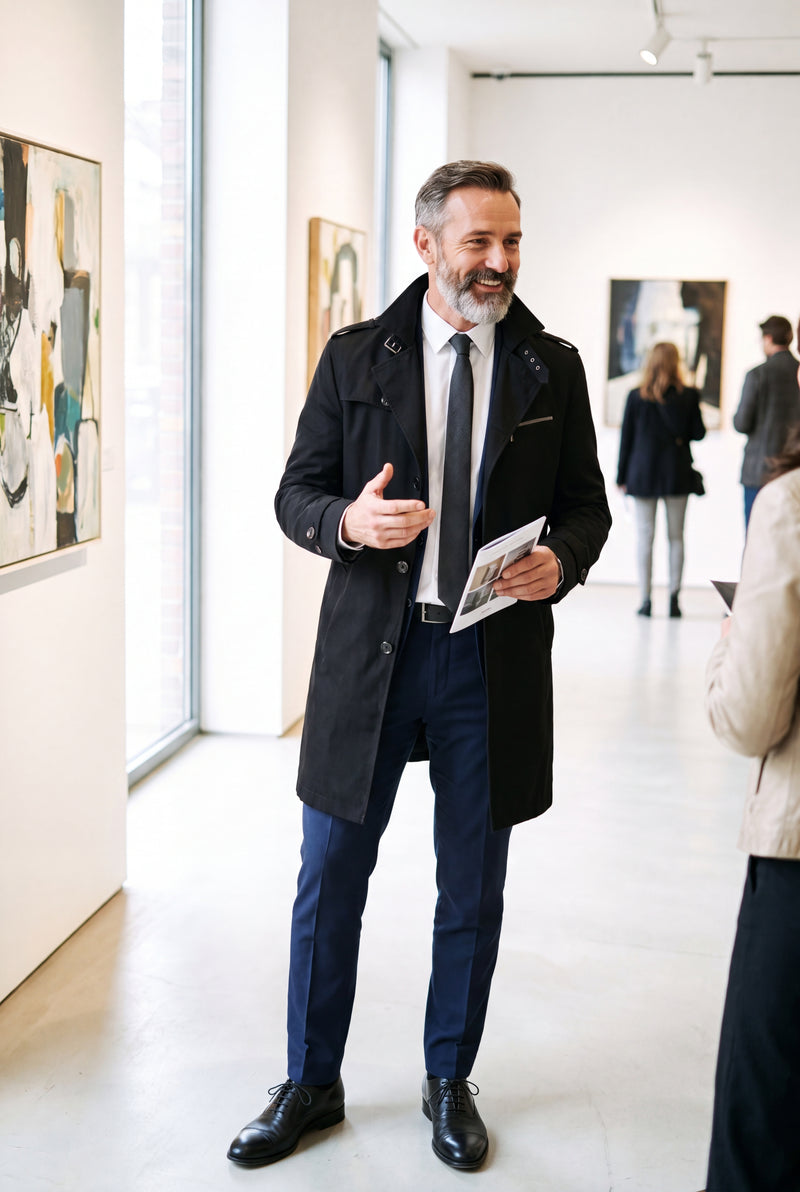 Men's Trench Coat Long Classic in Black — art gallery