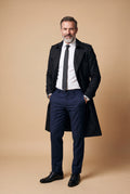 Men's Trench Coat Long Classic in Black — studio front
