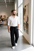 Men's Trousers Wide Leg Drawstring in Black — lifestyle art gallery