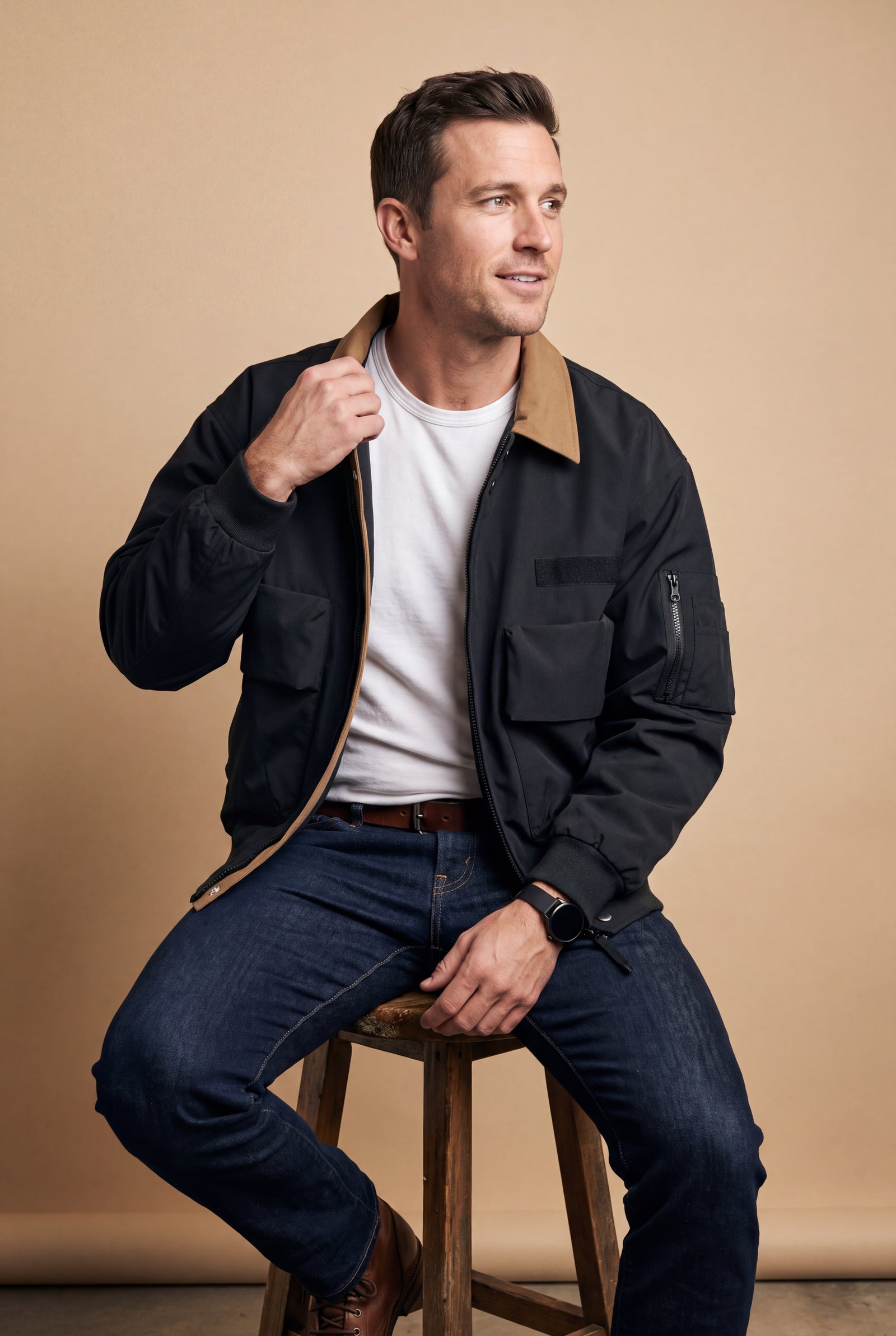 Men's Trucker Jacket Windproof Waterproof in Black — primary shot