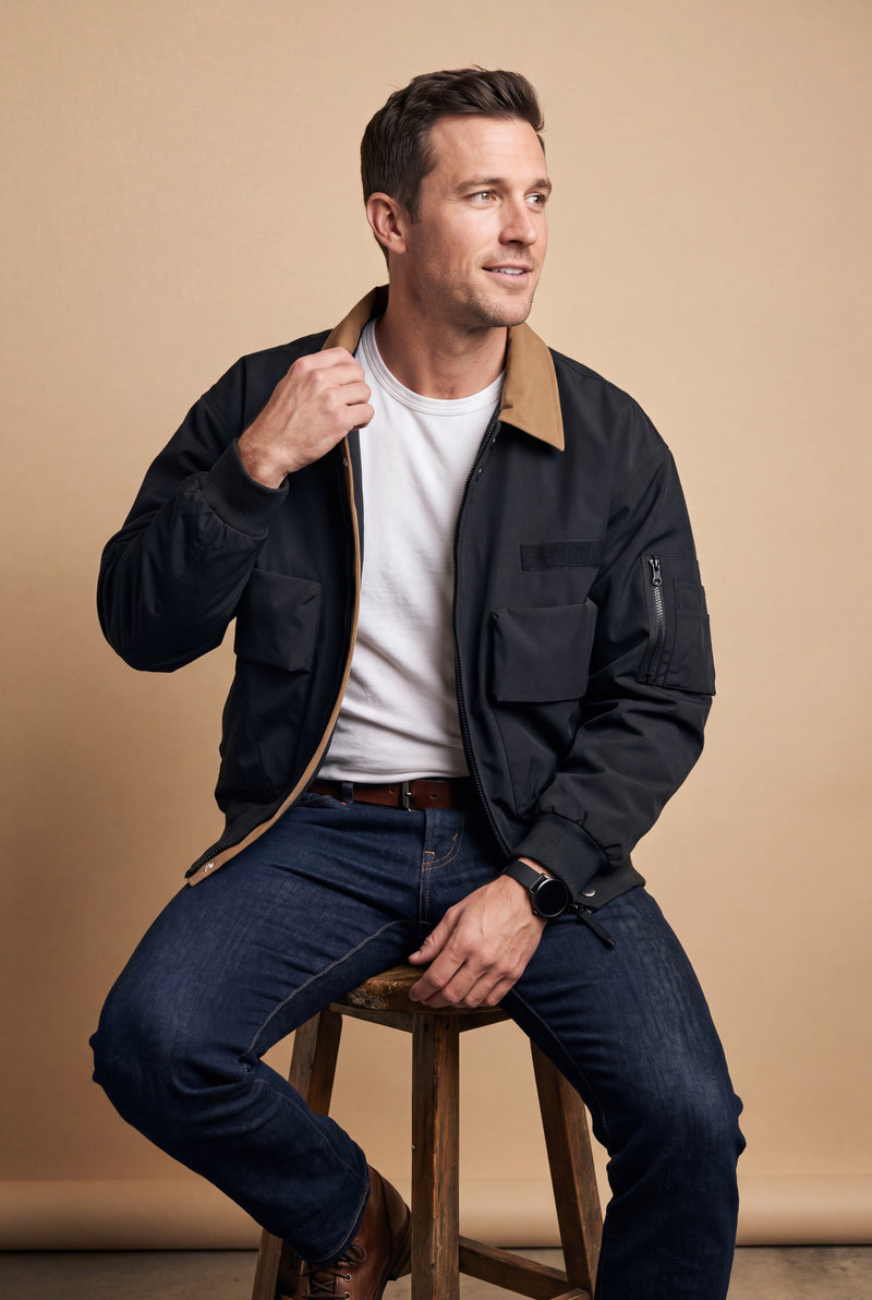 Men's Trucker Jacket Windproof Waterproof in Black — primary shot