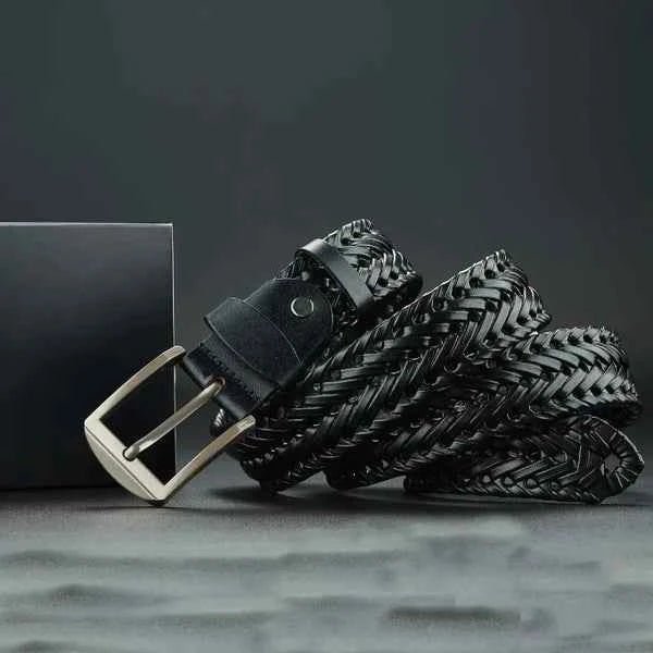 Black Men's Braided Textured Pin Buckle Casual Belt - Casual belts - Photo 4
