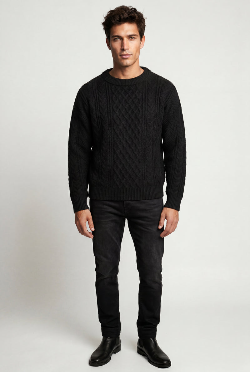 Black Men's Cable Crew Neck Classic Fit Sweater - Long sleeve sweater - Photo 4