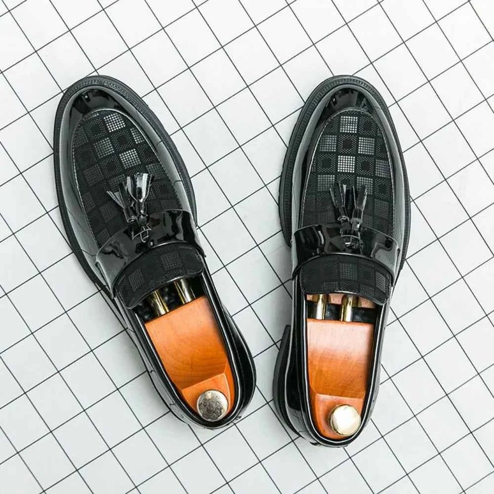 Men's Checked Patent Tassel Loafers with Chunky Lug Sole - Photo 8