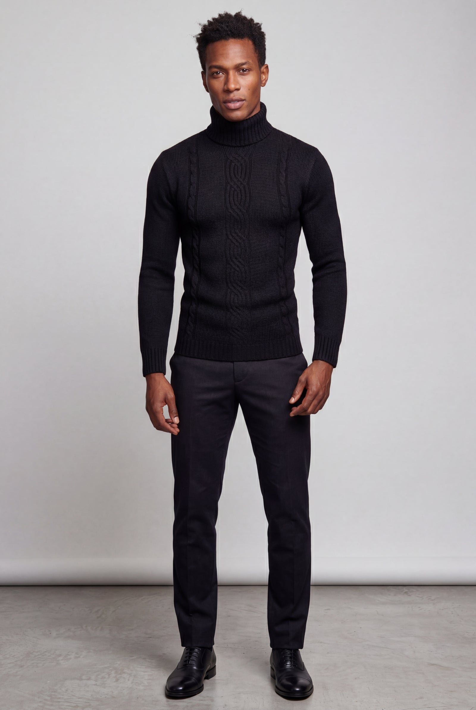 Black Men's Chunky Cable Turtleneck Sweater - Photo 18