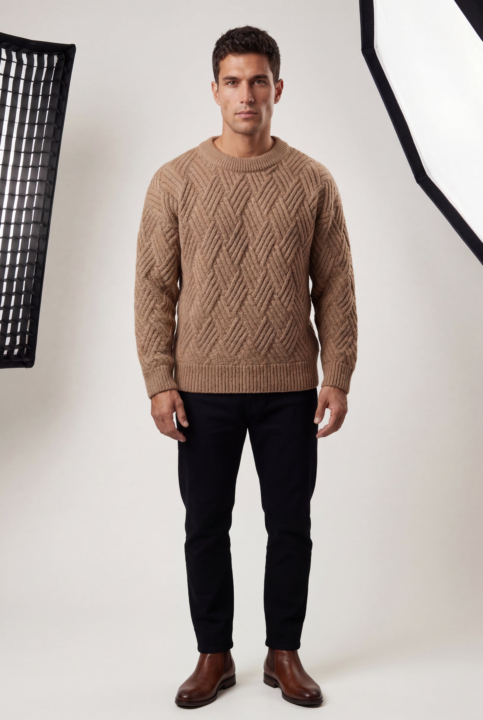 Khaki Men's Geometric Cable- Textured Pullover Sweater - Photo 11