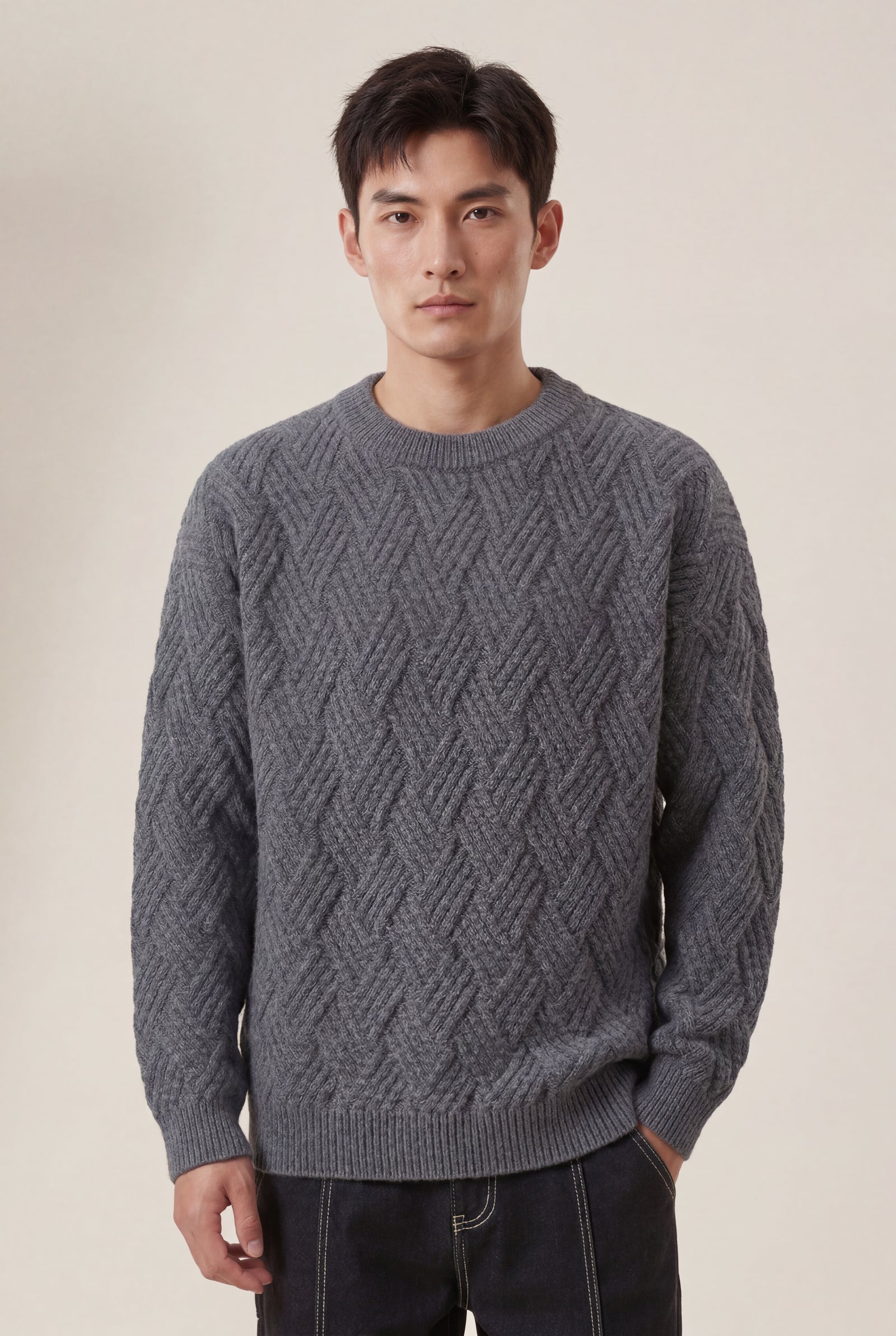 Gray Men's Geometric Cable- Textured Pullover Sweater - Photo 16