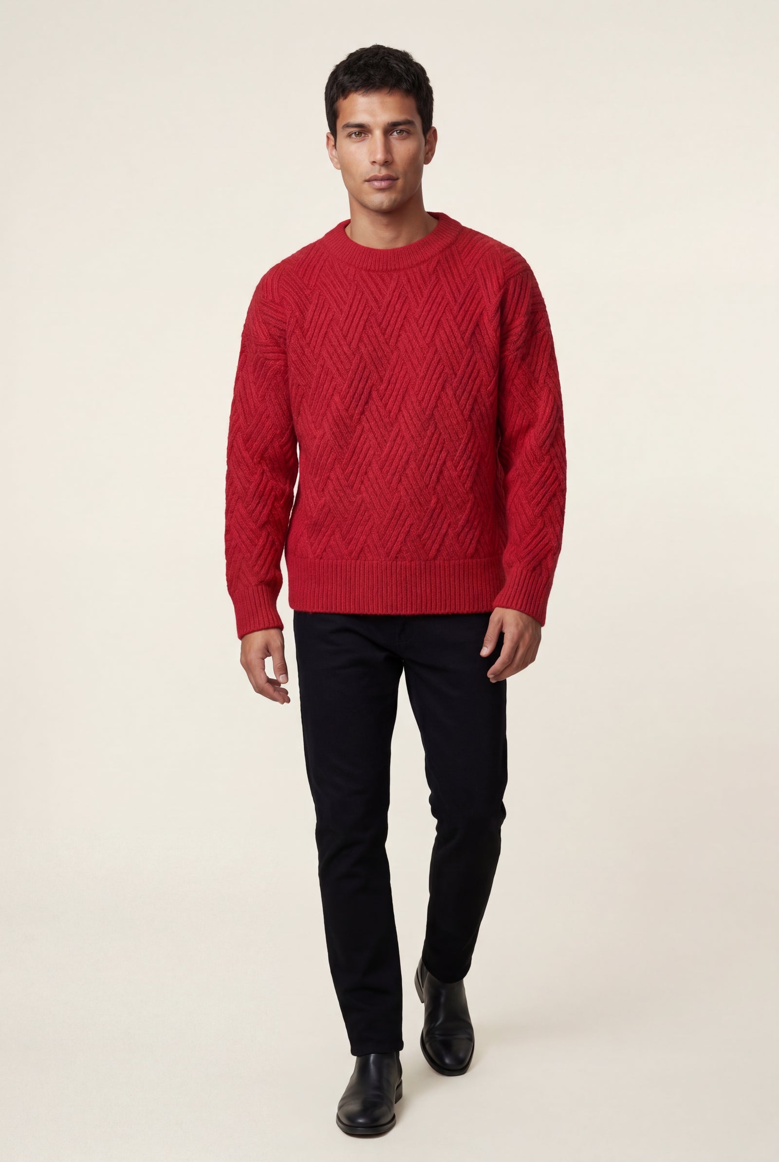 Red Men's Geometric Cable- Textured Pullover Sweater - Photo 23