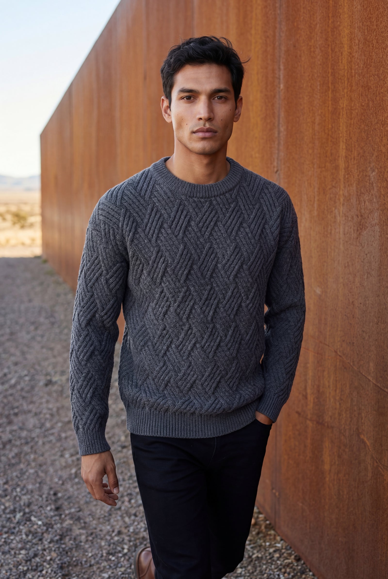 Gray Men's Geometric Cable- Textured Pullover Sweater - Photo 26