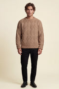 Khaki Men's Geometric Cable- Textured Pullover Sweater - Photo 27