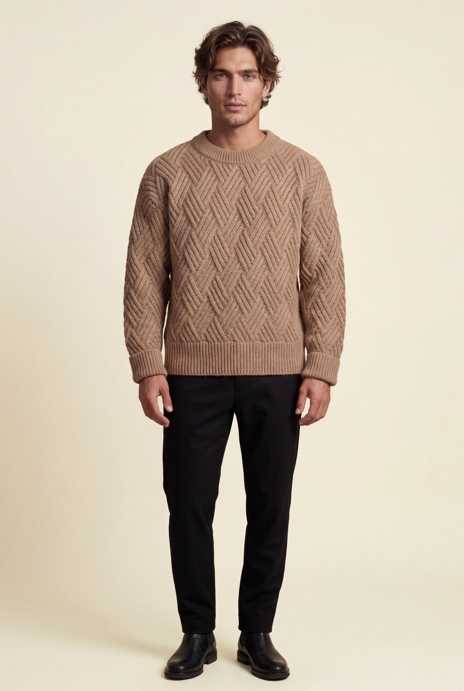 Khaki Men's Geometric Cable- Textured Pullover Sweater - Photo 27
