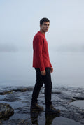 Red Men's Geometric Cable- Textured Pullover Sweater - Photo 28