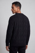 Black Men's Geometric Cable- Textured Pullover Sweater - Photo 3