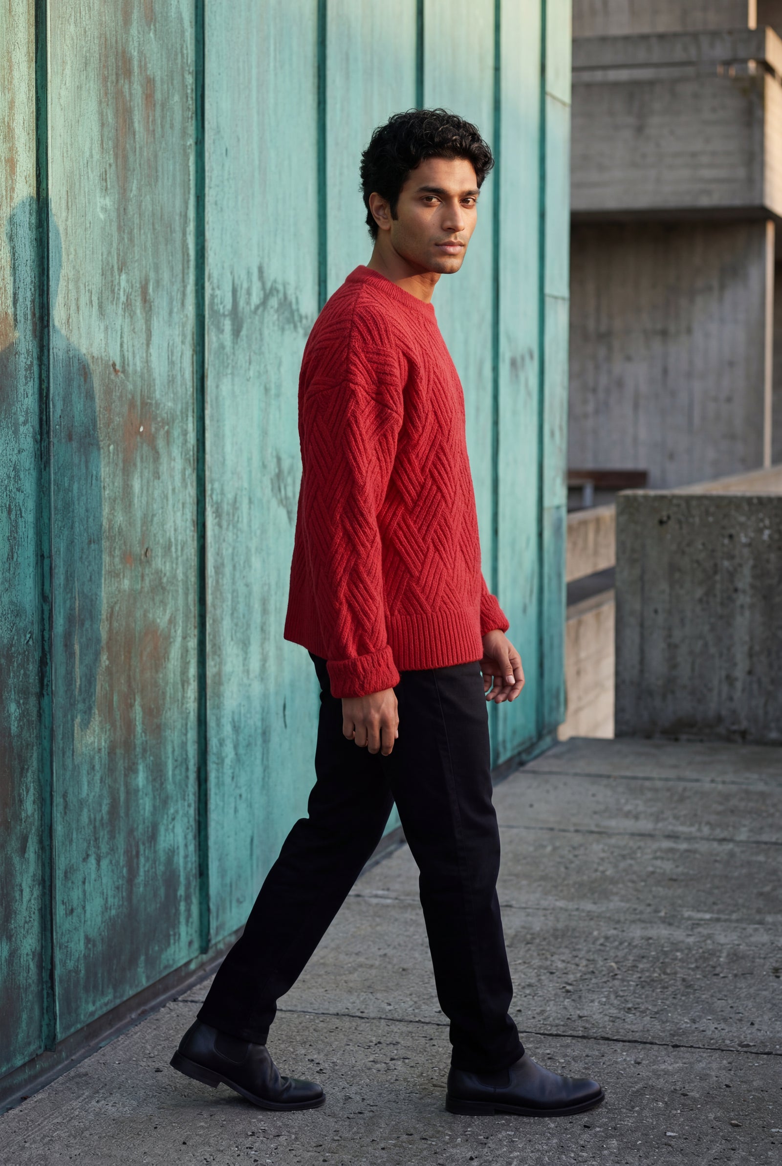Red Men's Geometric Cable- Textured Pullover Sweater - Photo 31
