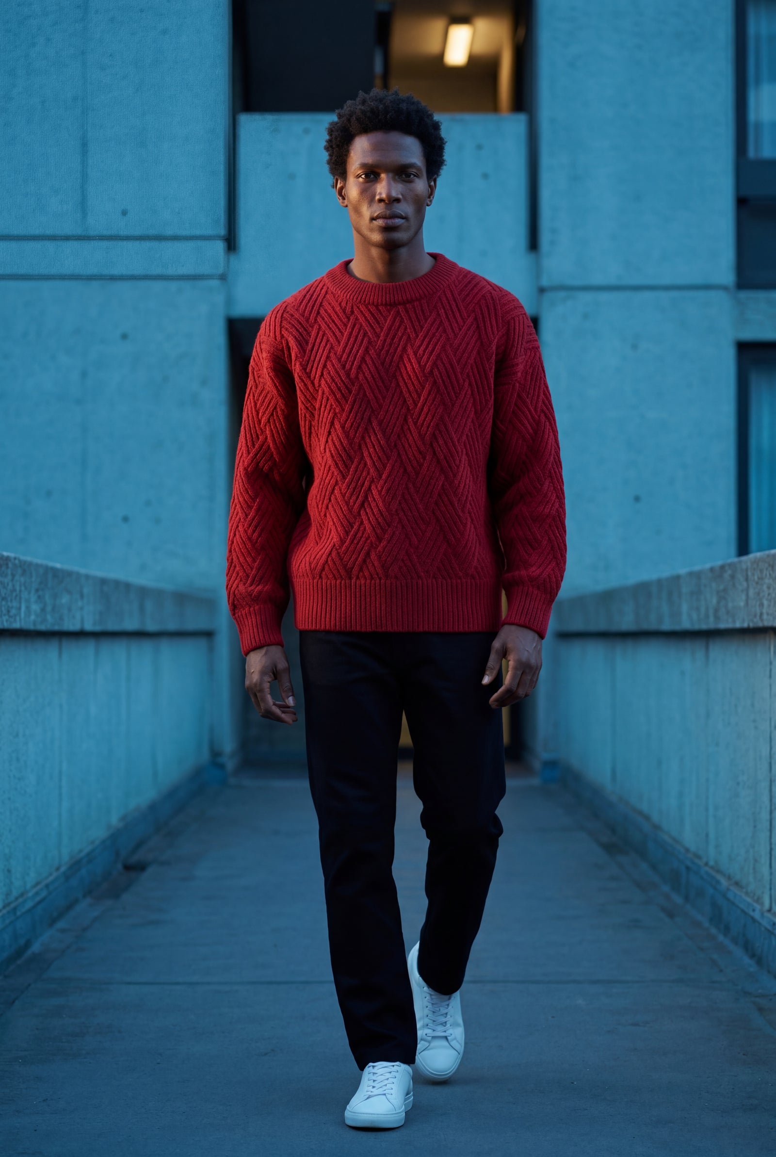 Red Men's Geometric Cable- Textured Pullover Sweater - Photo 36