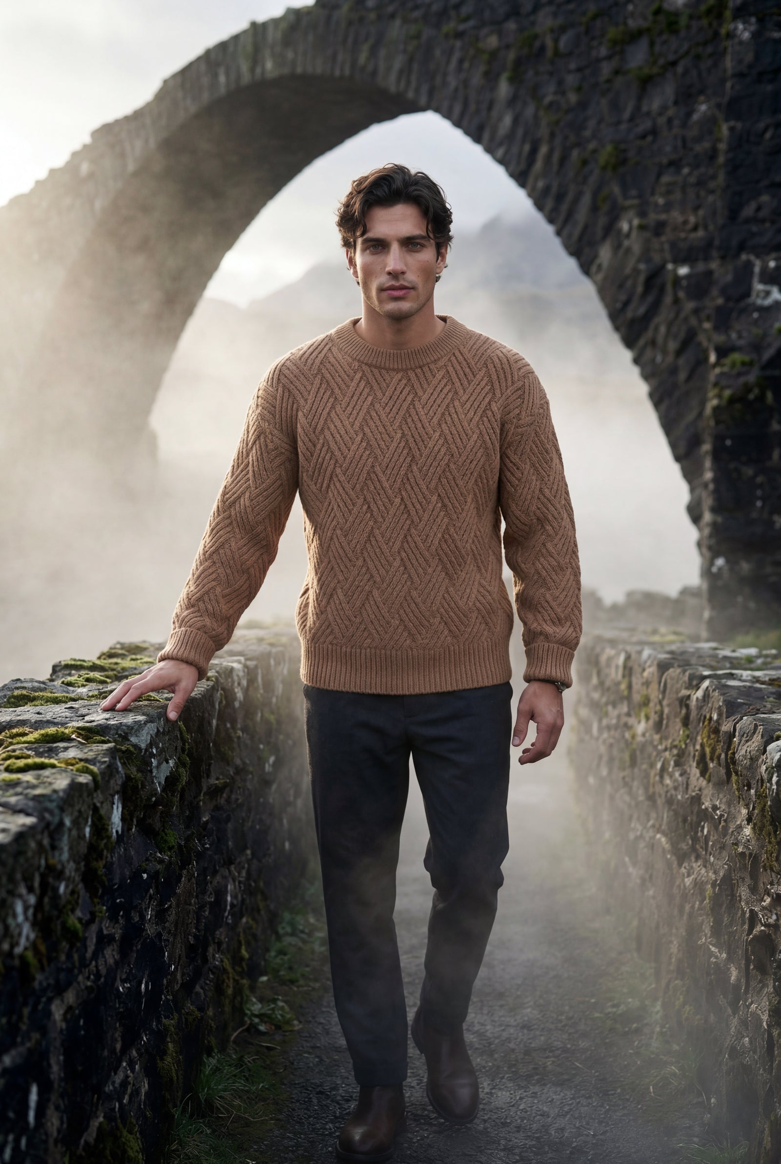 Khaki Men's Geometric Cable- Textured Pullover Sweater - Photo 37