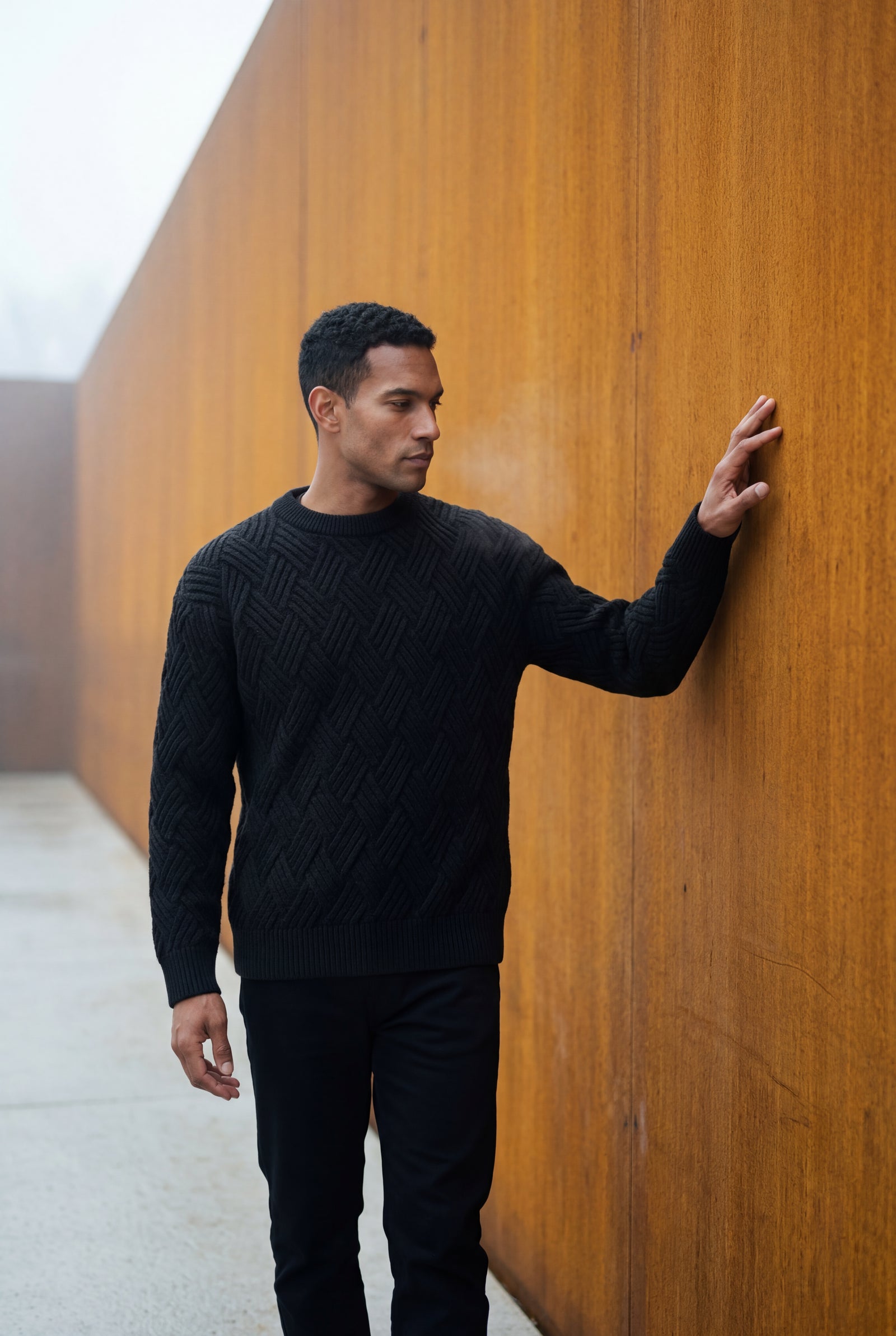 Black Men's Geometric Cable- Textured Pullover Sweater - Photo 6