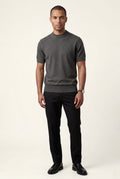 Black Men's Slim Fit Knitted Short Sleeve T-Shirt - Slim fit t-shirts - Photo 13