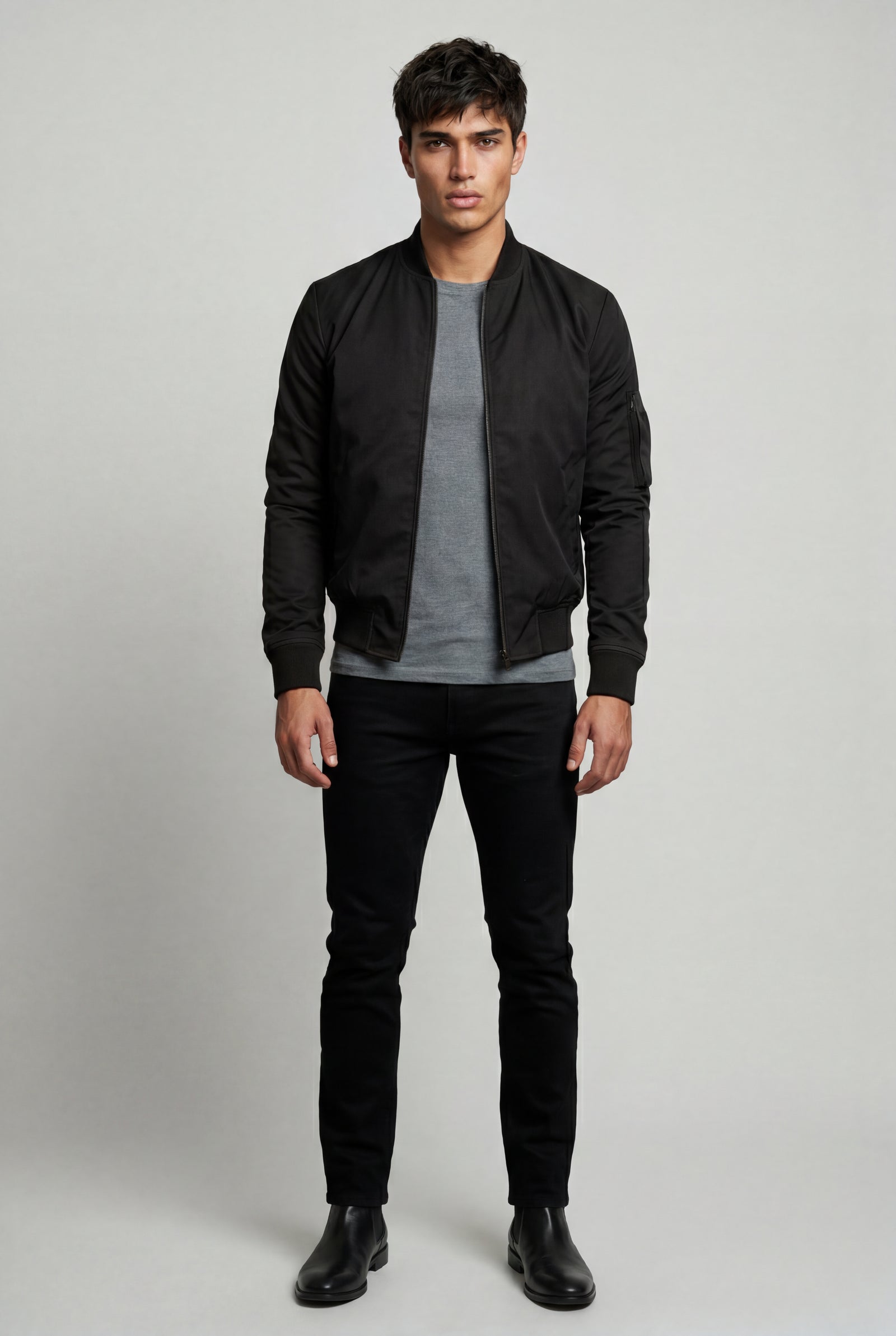 Black Men's Slim-Fit Minimalist Classic Bomber Jacket - Photo 1