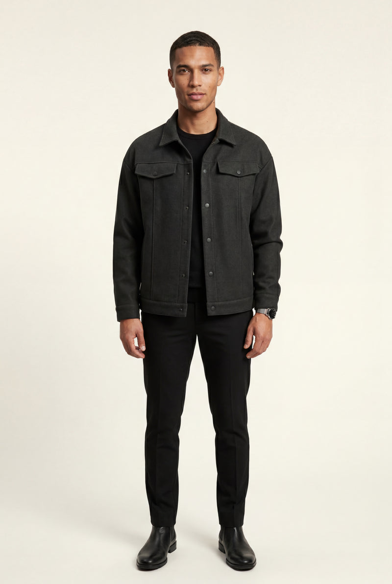 Black Men's Structured Snap Front Classic Trucker Jacket - Casual jackets - Photo 2