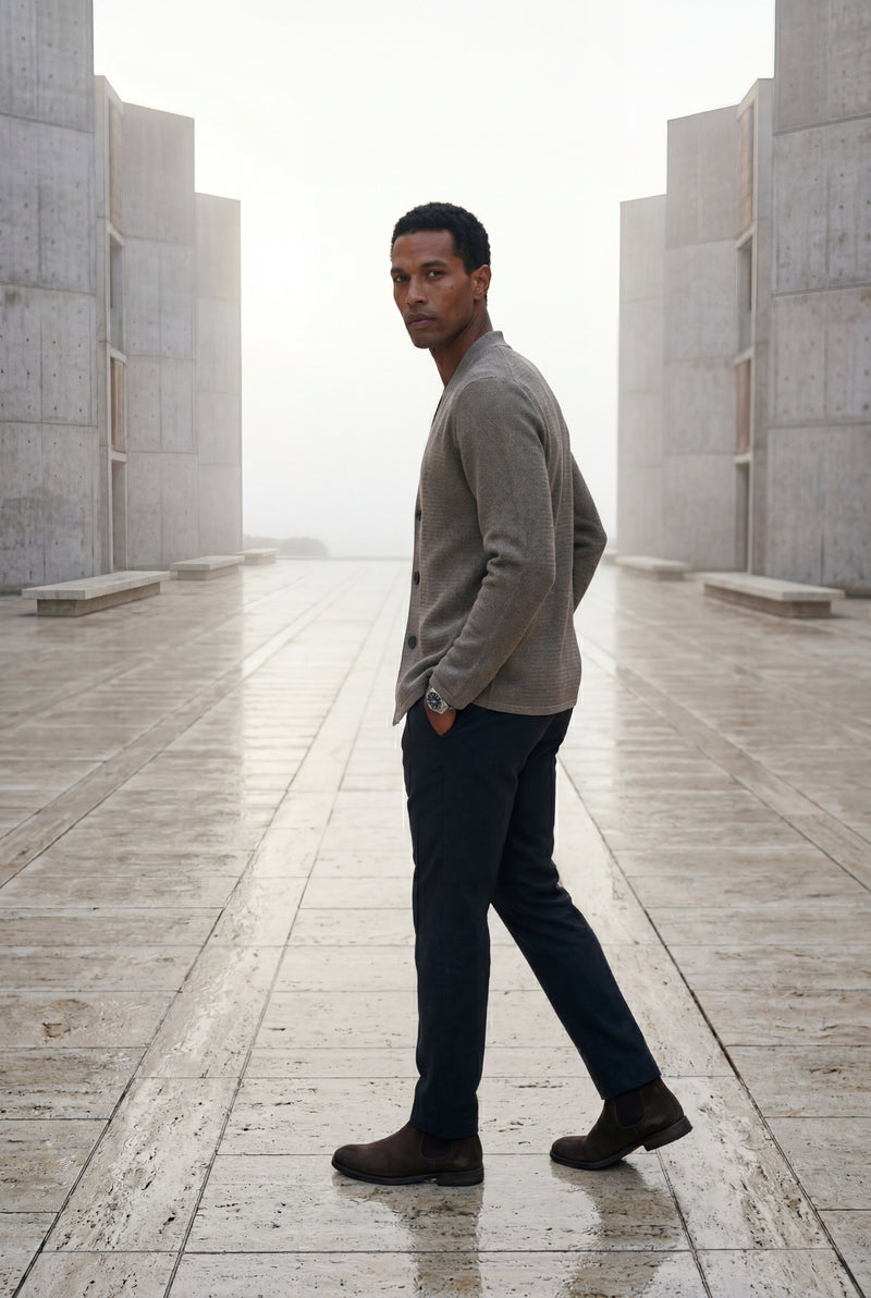 Taupe Minimalist Collarless Button Placket Cardigan Jacket - Cardigans - Photo 4