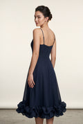 Black Navy Ruffled Hem Fit-and-flare Midi Dress - Photo 2