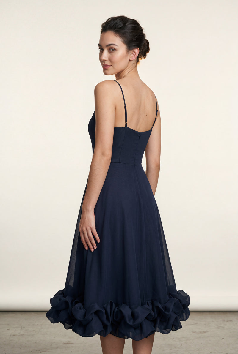 Black Navy Ruffled Hem Fit-and-flare Midi Dress - Photo 2